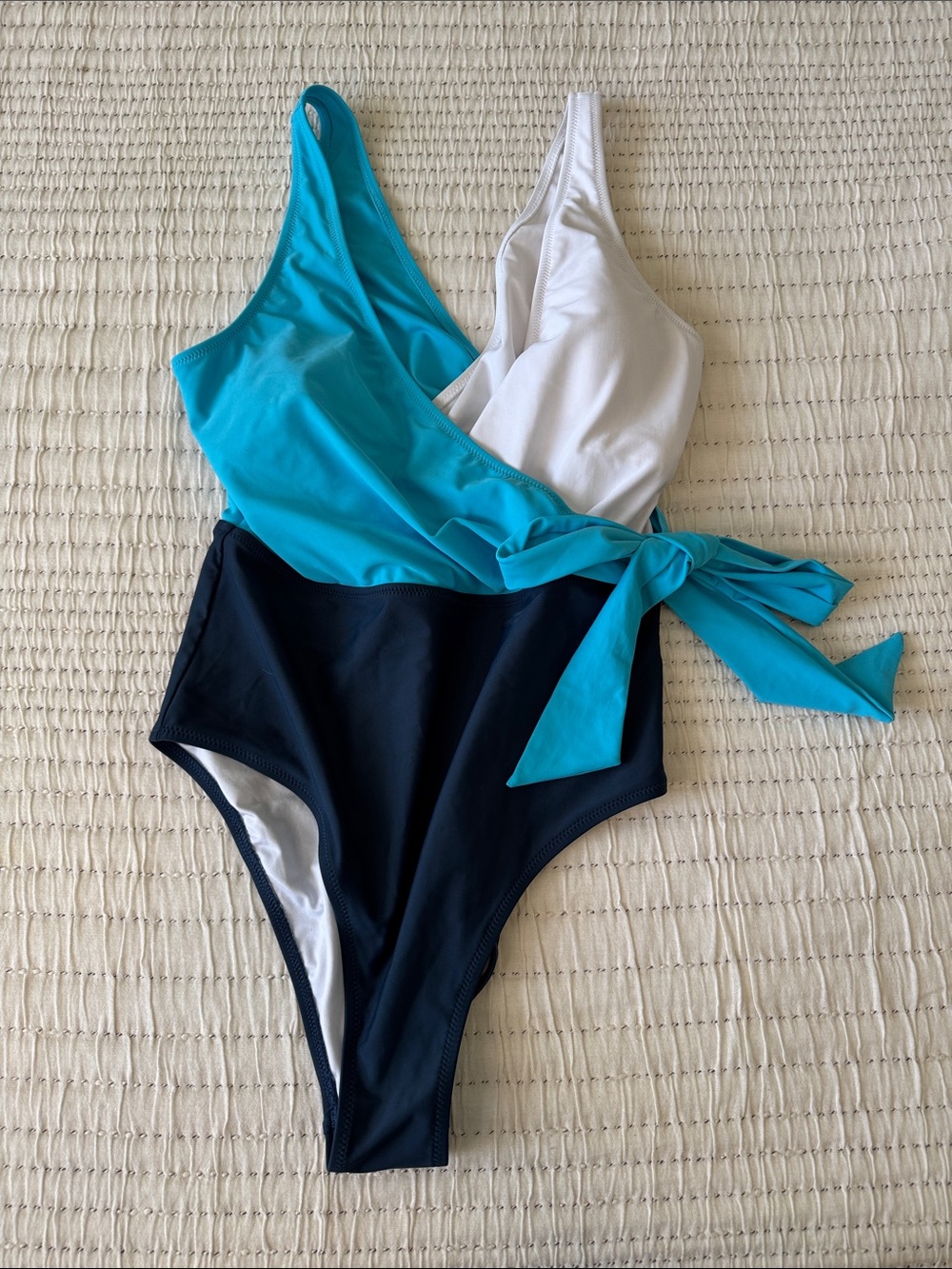 Cupshe Turquoise, Navy & White Colorblock One-Piece with Side Tie